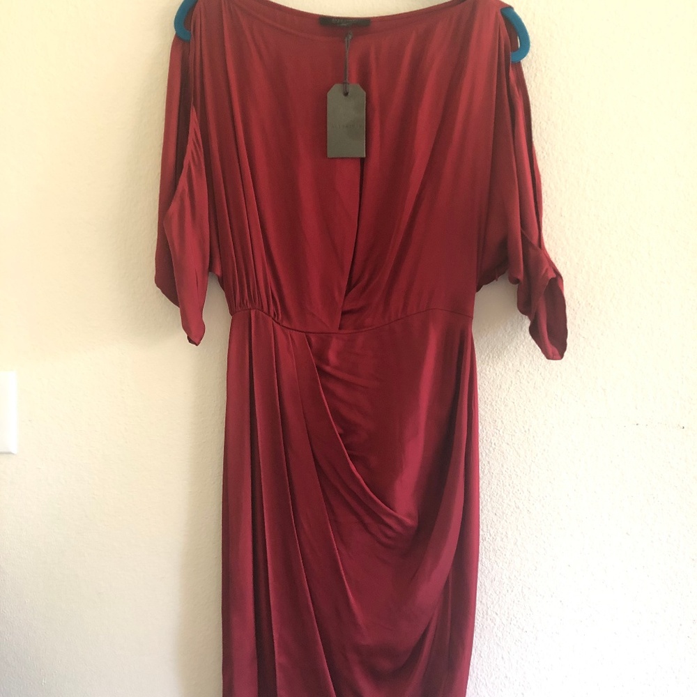 Allsaints Sina Satin Cold Shoulders Dress